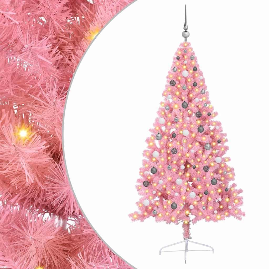 vidaXL Artificial Prelit Christmas Tree with 300 LEDs Pink 82.7inch PVC
