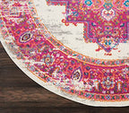 HomeRoots Ivory/Fuchsia 100% Polypropylene 5’ Round Ivory and Fuchsia Distressed Area Rug