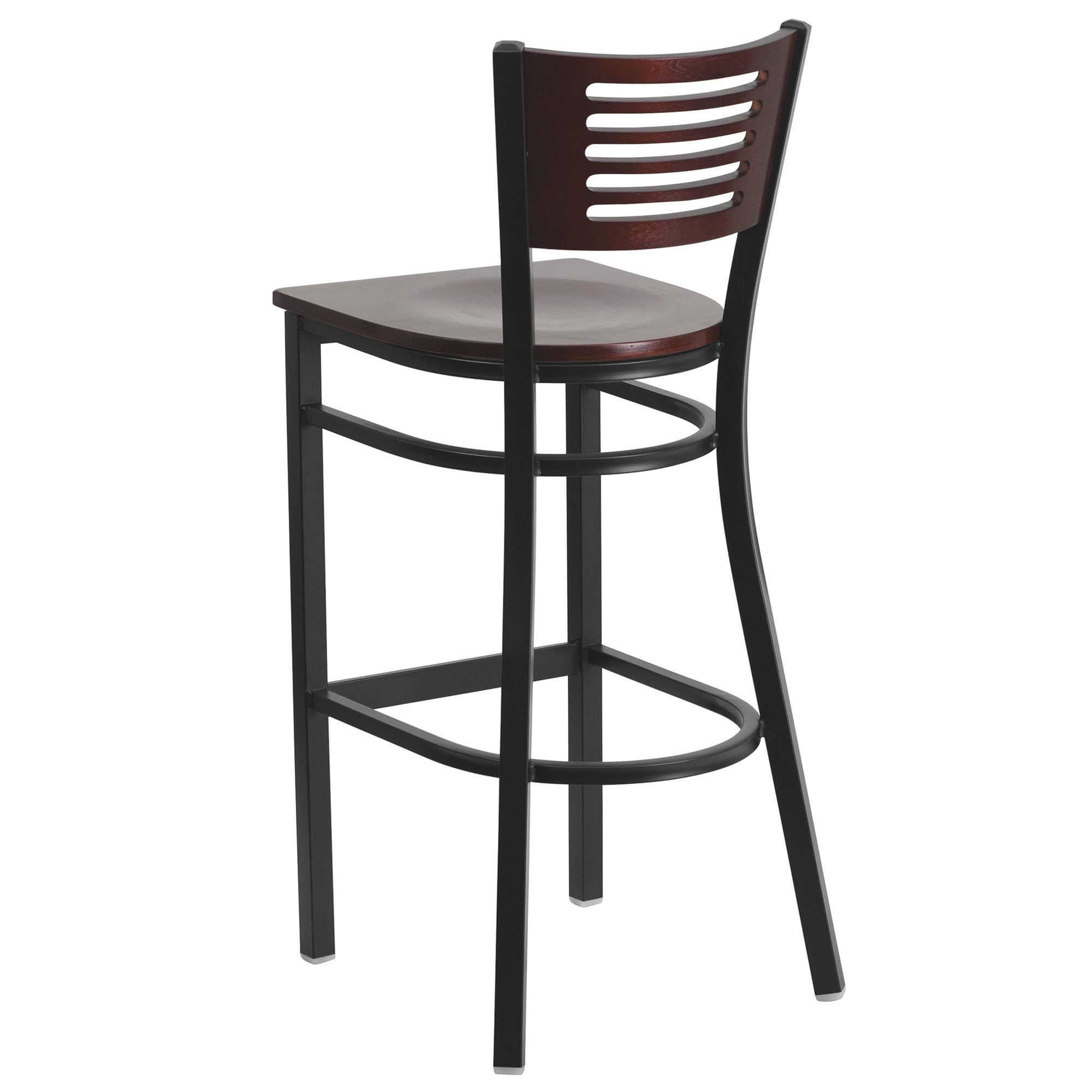 Flash Furniture Hercules Series Black Slat Back Metal Restaurant Barstool - Mahogany Wood Back & Seat
