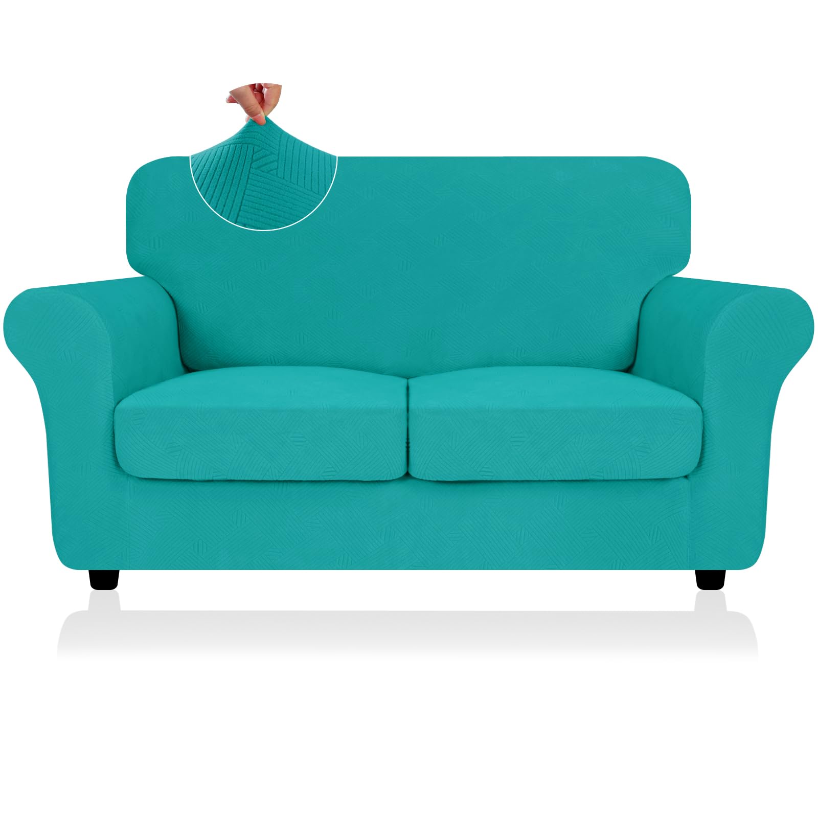 2025 Striped Loveseat Cover 3 Piece, Stretch Sofa Covers For 2 Cushion Couch, Anti-Slip Love Seat Slipcovers With Bottom Ties, T