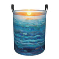 IYOVI quilted ocean waves Laundry Hamper Round, Large Canvas Fabric Lightweight Storage Basket Toy Organizer