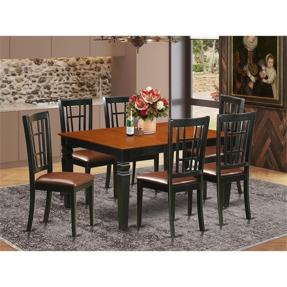 East West Furniture WENI7-BCH-LC 7 Piece Kitchen Table Set Consist of a Rectangle Dining Table with Butterfly Leaf and 6 Faux Leather Dining Room Chairs, 42x60 Inch, Black & Cherry