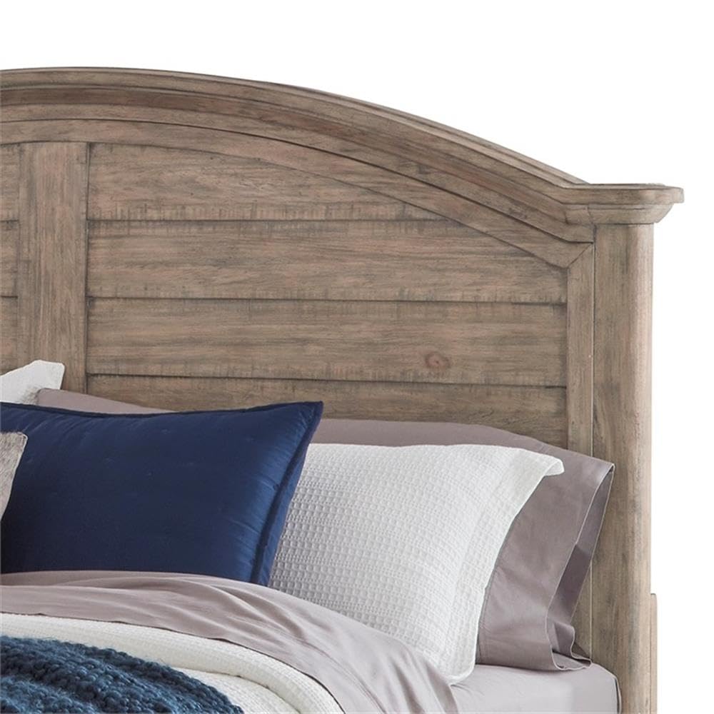 Meadowbrook Beige Antique Sand Wood Farmhouse Queen Arched Panel Headboard
