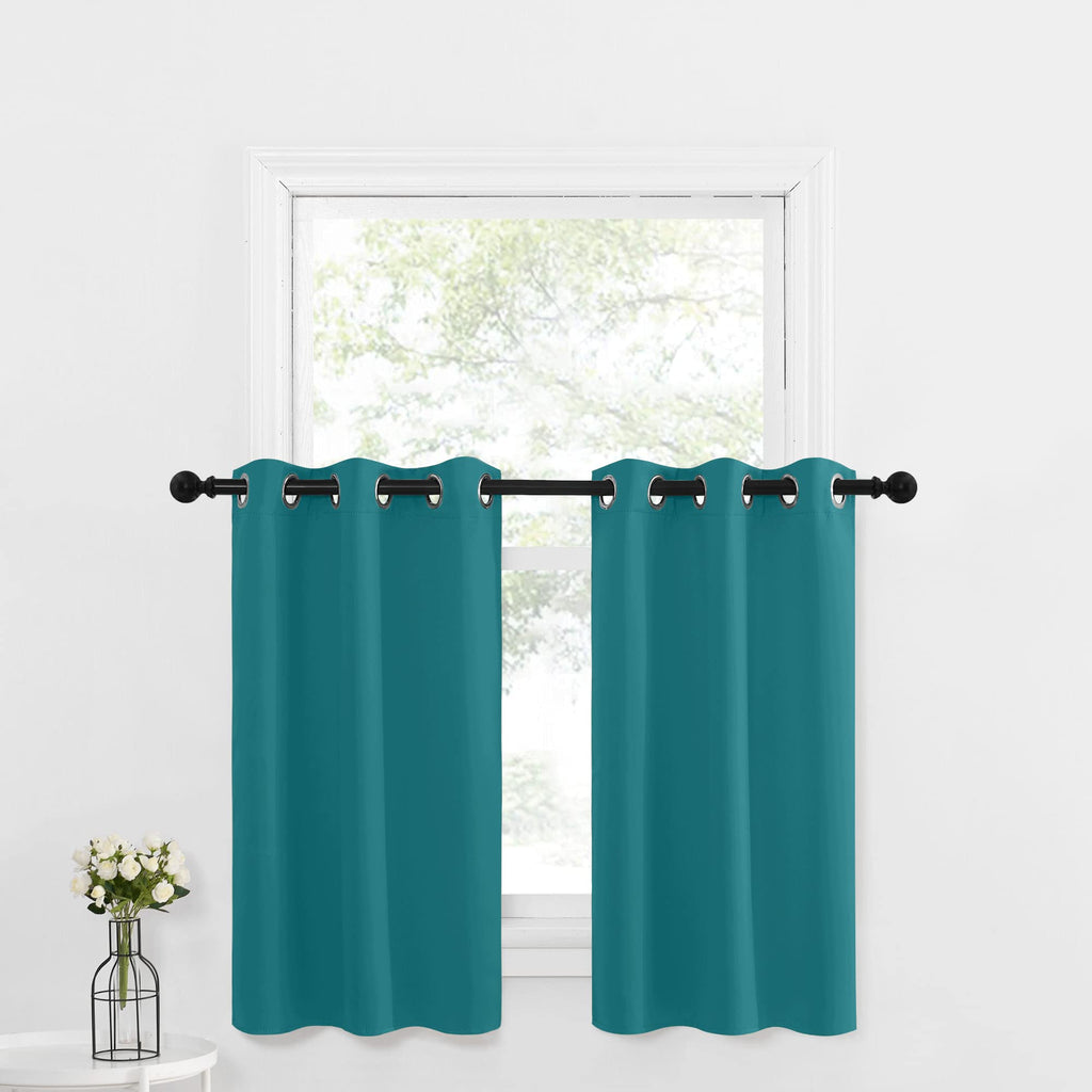 Nicetown Cafe Curtain Tiers 36 Inch Length, Kitchen Window Curtains Over Sink, Set 2 Pack Privacy Thermal Insulated Short Curtain For Bathroom Basement Small Windows Cover, Peacock Teal, 34X36 Inches