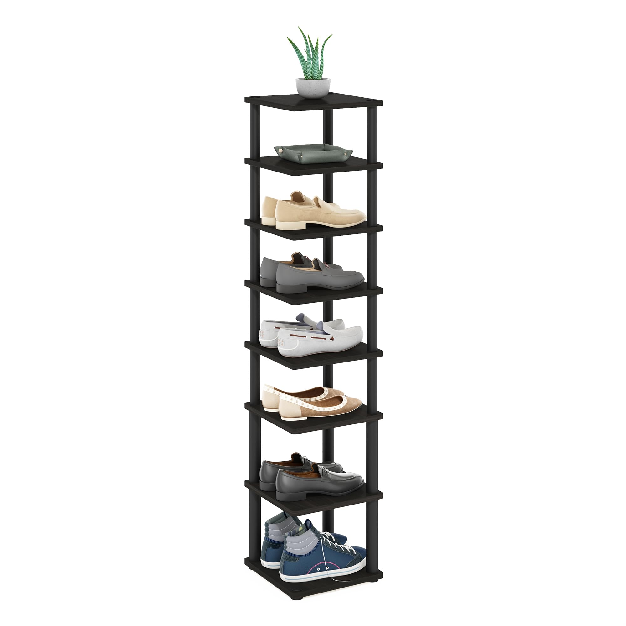 Furinno Turn-N-Tube 8-Tier Vertical Space Saving Free Standing Shoe Tower, Shoe Rack for Closet Entryway, Espresso/Black