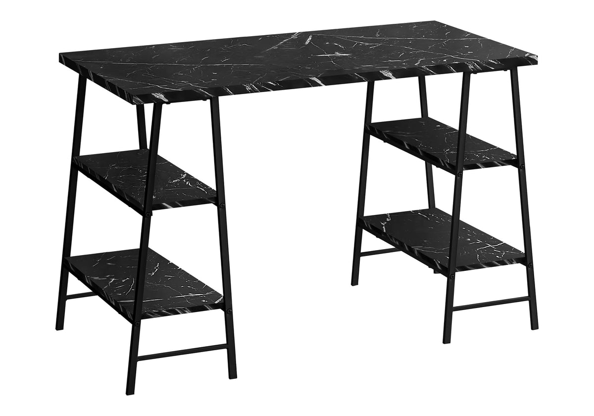 Monarch Specialties I 7528 Computer Desk, Home Office, Laptop, Storage Shelves, 48' L, Work, Metal, Laminate, Black Marble Look, Contemporary, Modern