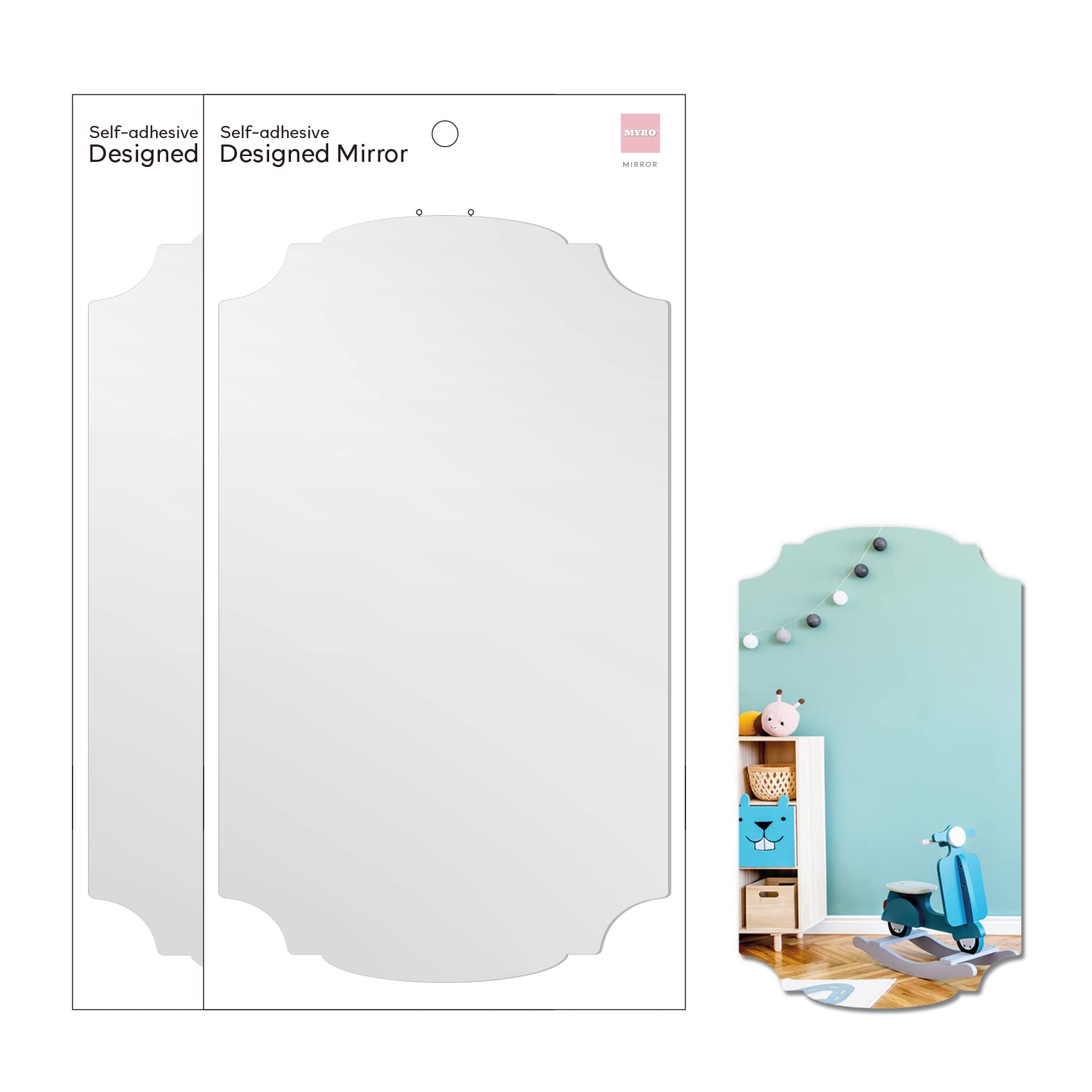 2PCS MYRO Self-Adhesive Designed Mirror 7 x 12 Shatterproof Locker Mirror Shower Bathroom Mirror with Strong Adhesive Tapes, Ide