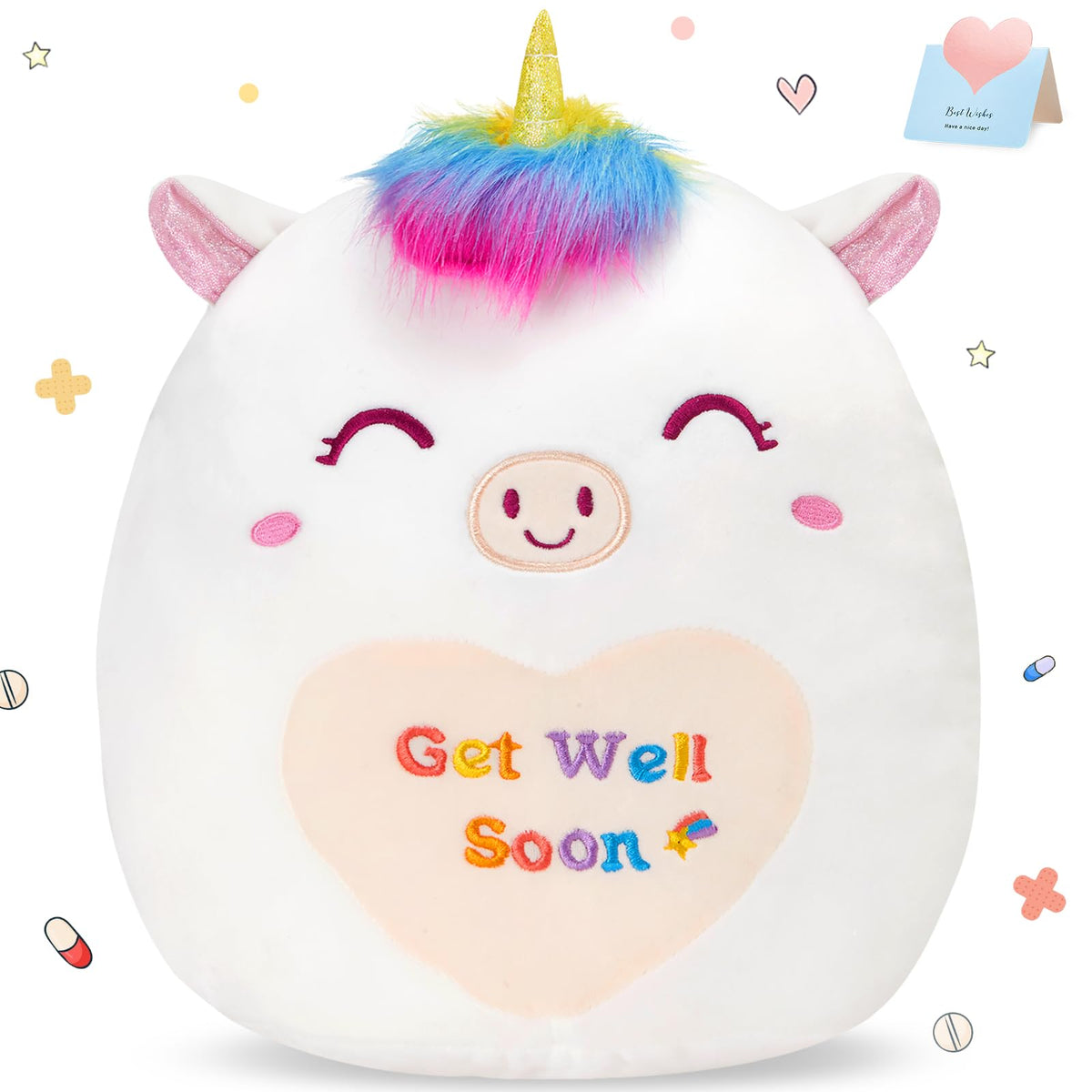 Athoinsu 12 ' Get Well Soon Unicorn Plush Pillow Soft Sofa Cushion Squishy Plushie Toy Cute Stuffed Animal Room Decor Feel Bett