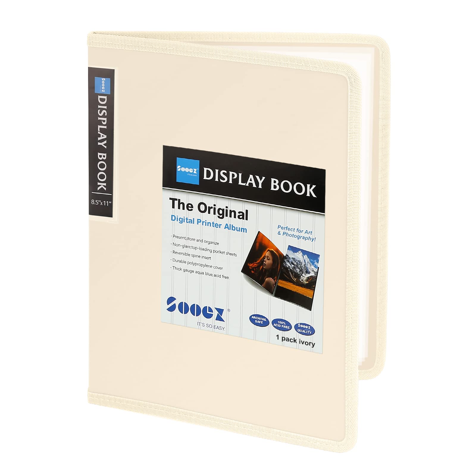 Sooez 30-Pocket Binder With Plastic Sleeves 8.5X11' (Ivory), Heavy Duty Art Portfolio Folder With Clear Sheet Protectors, Displ