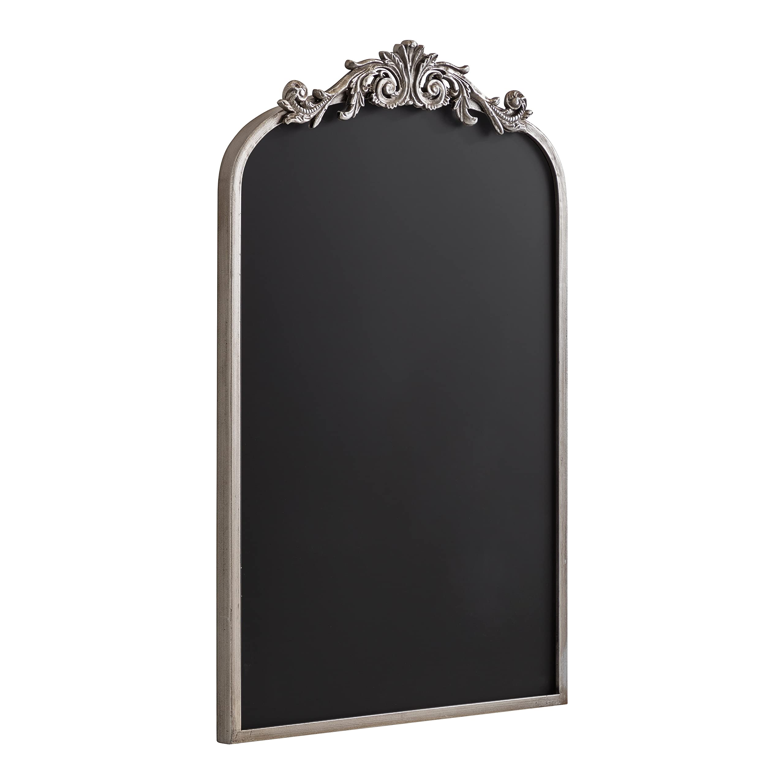 Kate And Laurel Arendahl Arch Chalkboard, Silver, 19 X 31, Framed Arched Ornate Vintage Magnetic Chalkboard For Unique Display,