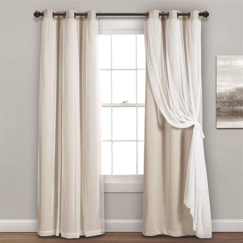 Lush Decor Sheer Grommet Curtains With Insulated Blackout Lining, Window Curtain Panels, Pair, 38''W X 108''L, Wheat - Curtain W