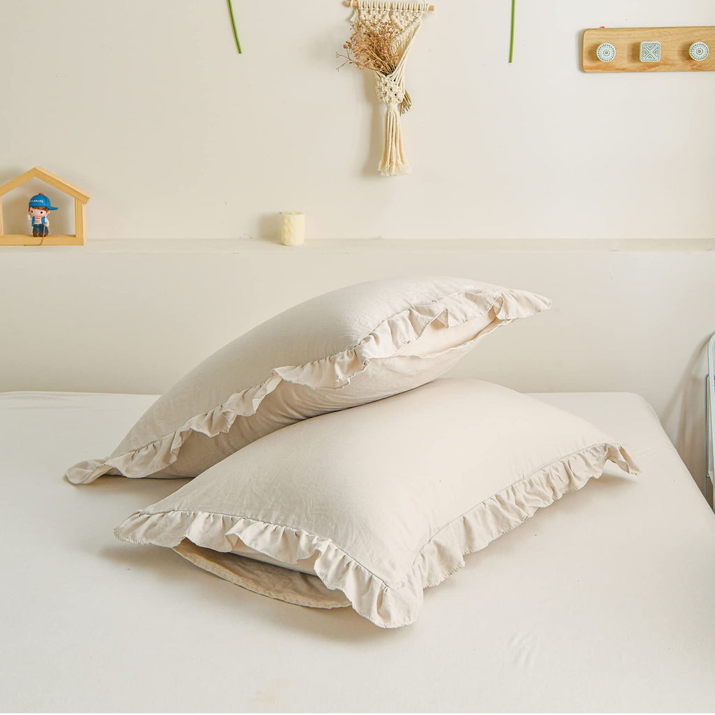 Cream Pillowcases King Pillowcases Ruffled Pillow Shams Set Of 2 Cute Pillowcases Solid Ruffled Fringe Design Beige Grey Shabby