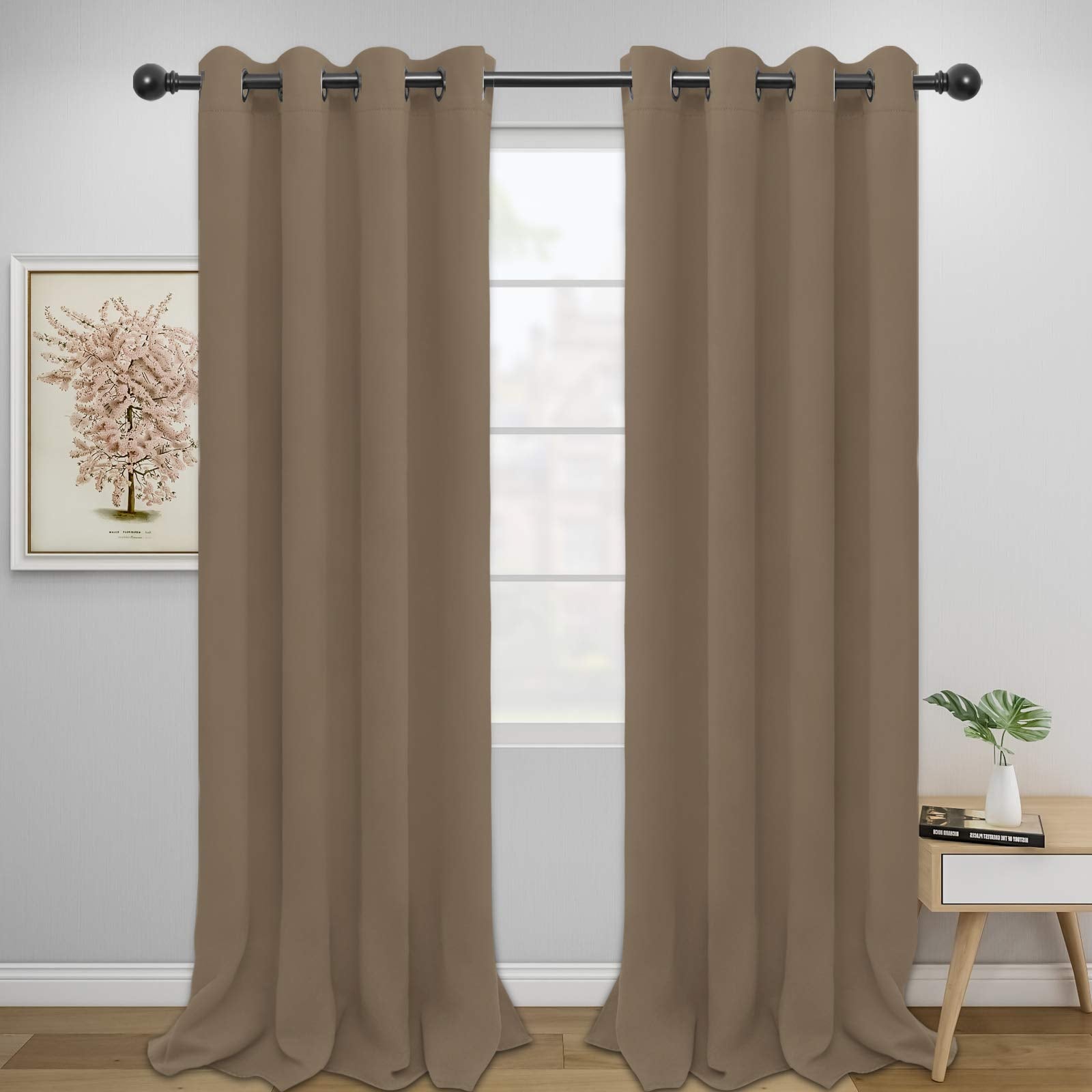Easy-Going Blackout Curtains For Bedroom, Solid Thermal Insulated Grommet And Noise Reduction Window Drapes, Room Darkening Curtains For Living Room, 2 Panels(52X96 In,Camel)