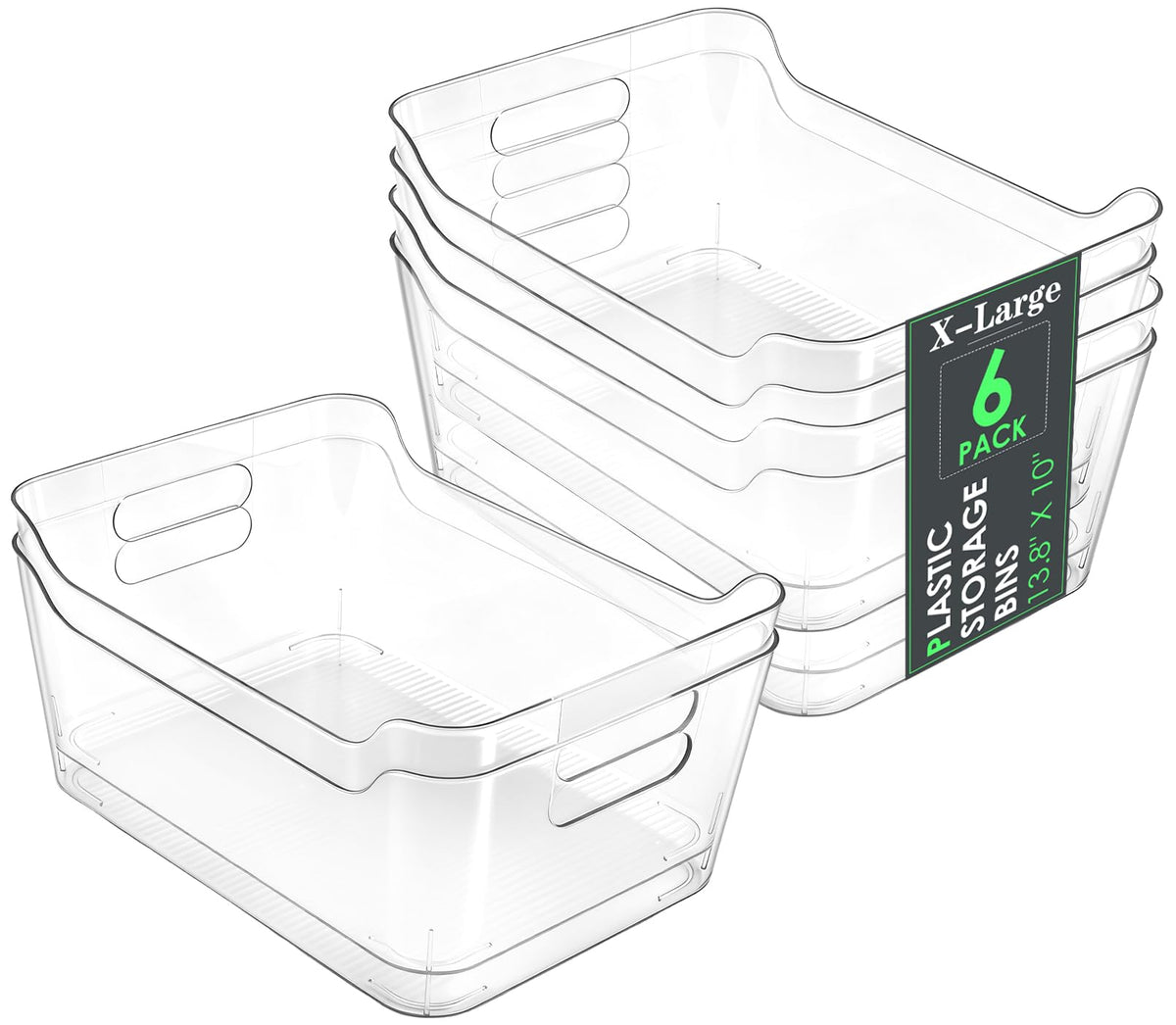 Cptoion 6 Set Storage Bins, Clear Plastic Organizers, with Handles