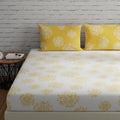 Huesland By Ahmedabad Cotton 144 Tc Fitted Bedsheets Queen Size Cotton With 2 Pillow Covers  Color | 5Ft X 6.5Ft | White & Yell
