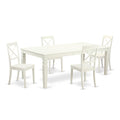 East West Furniture LGBO5-LWH-W 5 Piece Modern Dining Table Set Includes a Rectangle Wooden Table with Butterfly Leaf and 4 Kitchen Dining Chairs, 42x84 Inch, Linen White