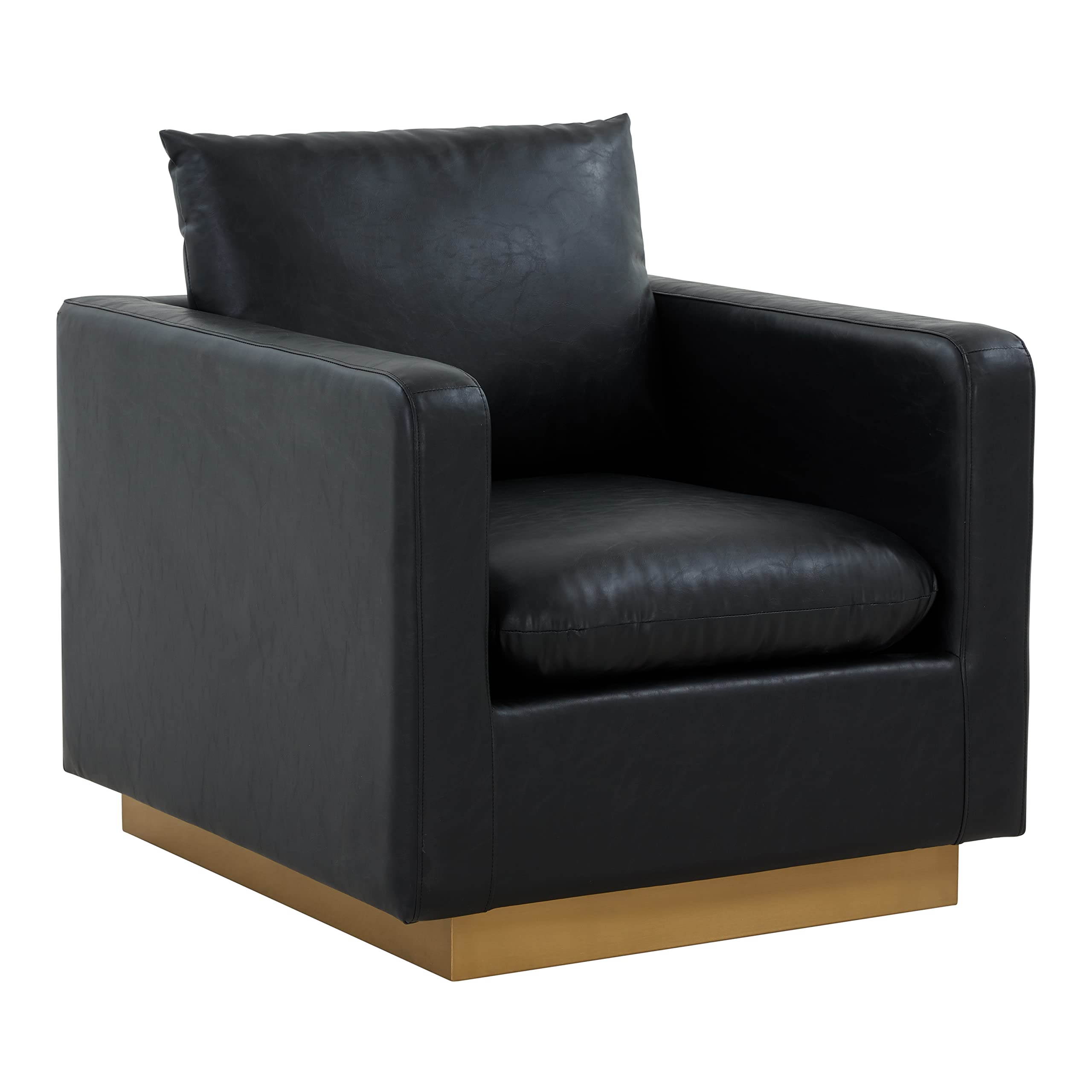 Leisuremod Nevro Nervo Modern Upholstered Leather 32' Accent Chair With Gold Base & Removable Cushions, Black