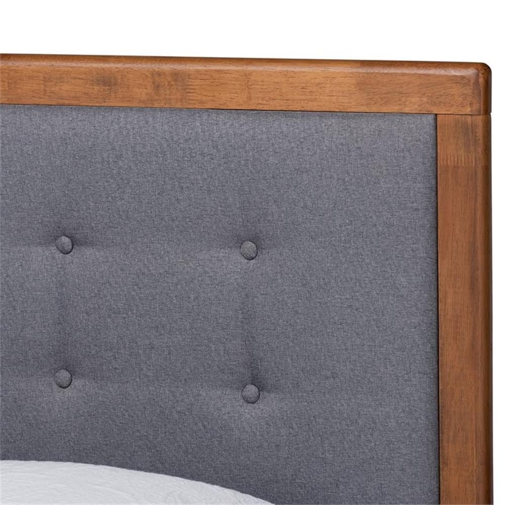 Baxton Studio Alida Mid-Century Modern Dark Grey Fabric Upholstered and Walnut Brown Finished Wood Twin Size Platform Bed