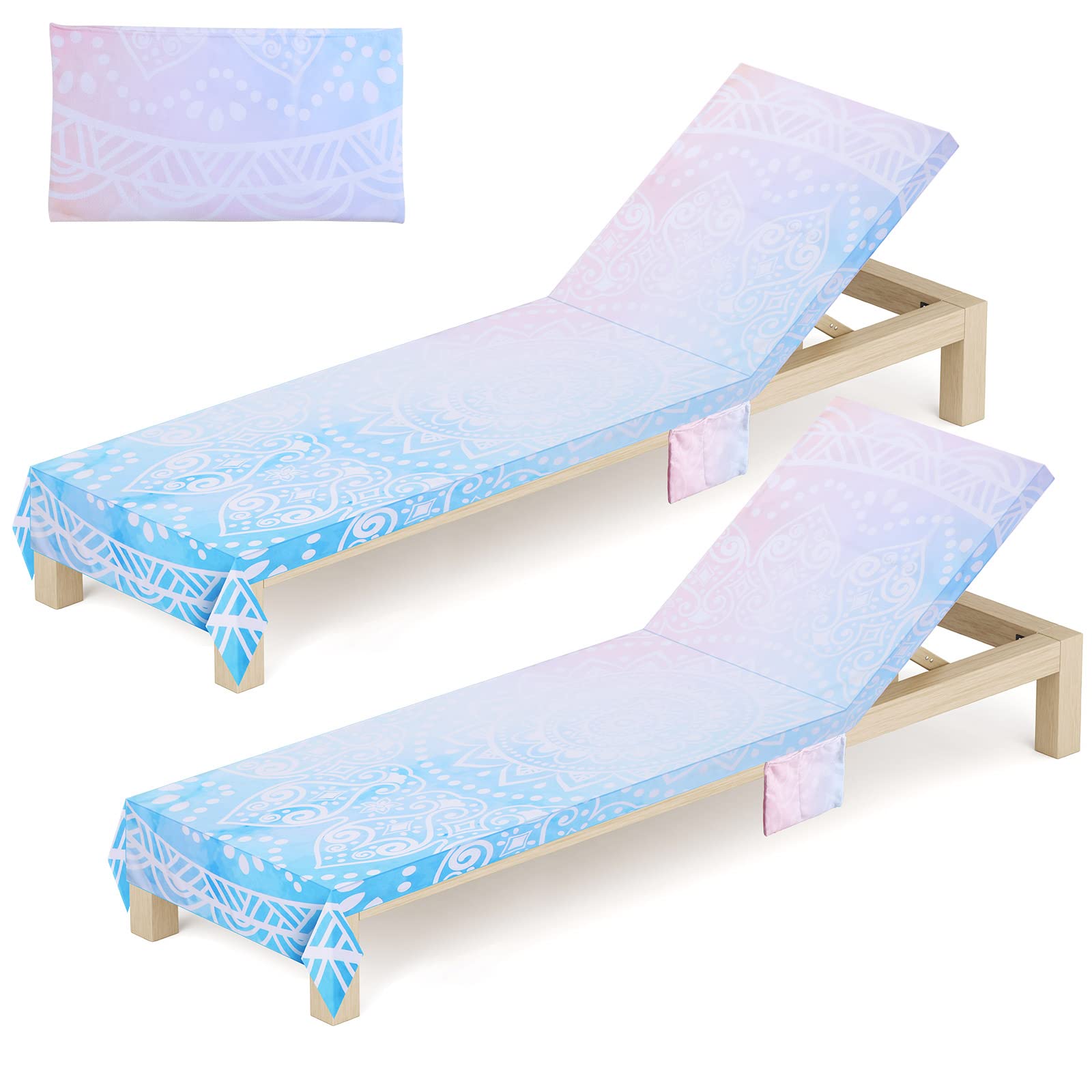 Oudain 2 Pcs Beach Chair Covers With Side Pockets Boho Pool Chaise Lounge Cover Mandala Microfiber Chaise Lounge Chair Towel Cover For Outdoor Garden Patio Sunbathing Lawn,28.7 X 82.5 Inch(Fresh)