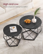 Vasagle Small Coffee Table Set Of 2, Round Coffee Table With Steel Frame, Side End Table For Living Room, Bedroom, Office, Charcoal Gray And Ink Black