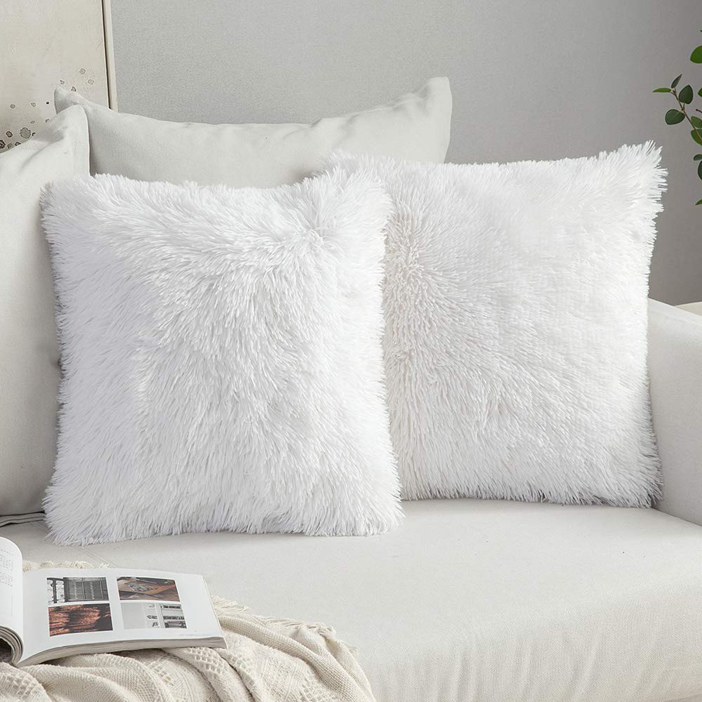 Miulee Pack Of 2 Christmas Decoration Luxury Faux Fur Throw Pillow Covers Winter Deluxe Decorative Plush Pillow Case Cushion Cov