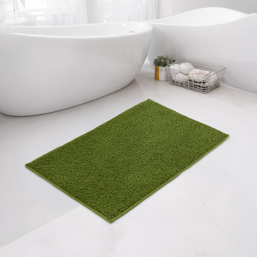 Welspun DRYLON Bath Mats Large Anti Skid HIGH Durability Stain Resistant Easy Care(Solid 50CMX80CM)Green
