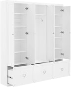 Crosley Furniture Harper 3-Piece Hall Tree And Storage Cabinet Set With Entryway Bench And Hooks For Hanging, White