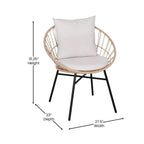 Flash Furniture Devon Indoor/Outdoor Bistro Set - Tan Finish Rattan Rope Papasan Style Chairs and Glass Top Side Table - Light Gray Back and Seat Cushions, 15.75x15.75x25, 3-Piece