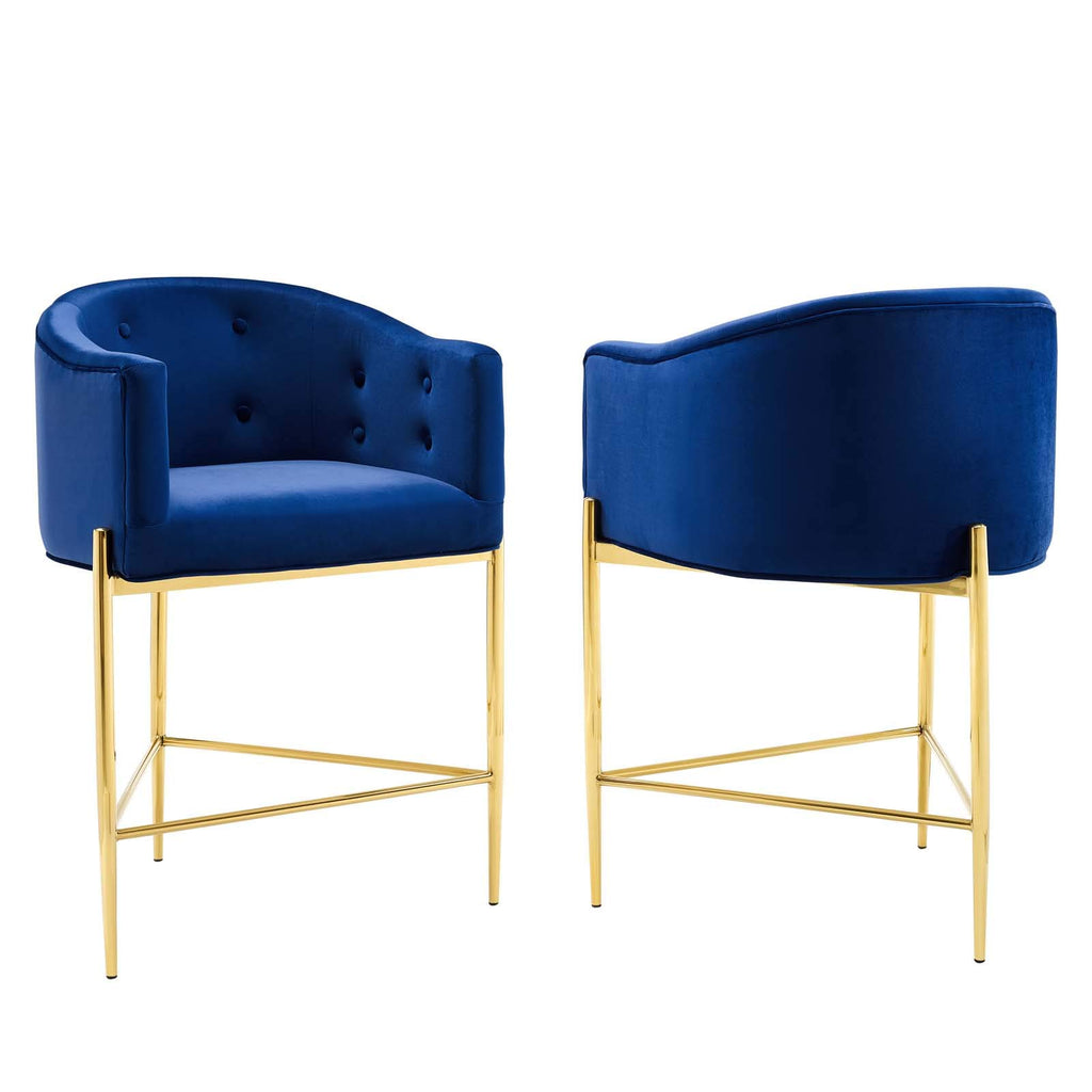 Modway Savour Tufted Performance Velvet Counter Stool Set Of 2, Navy