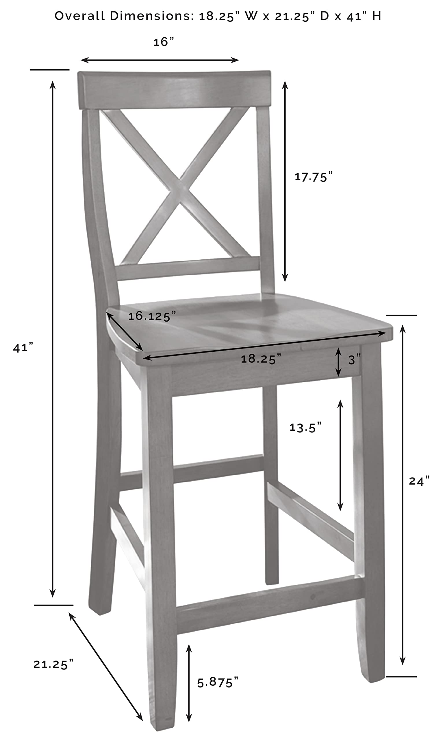 Crosley Furniture X-Back Wood Counter Height Bar Stools Set of 2, White, 24-inch