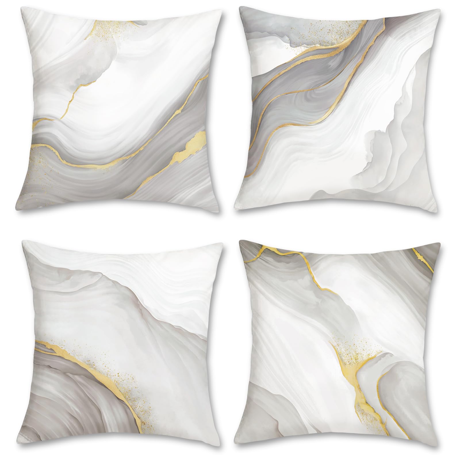 Bonhause Grey Gold Marble Throw Pillow Covers 18 X 18 Inch Modern Abstract Marble Texture Decorative Pillows Case Soft Velvet Cu