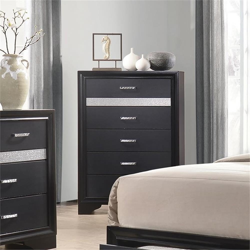 Coaster Home Furnishings Miranda 5-Drawer Chest Black and Rhinestone