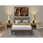 East West Furniture KD18Q-2GA08 3 Piece Queen Bedroom Set - 1 Platform Bed Brown Linen Fabric Padded and Button Tufted Headboard with 2 nightstands Bedroom - Antique Walnut Finish Nightstand