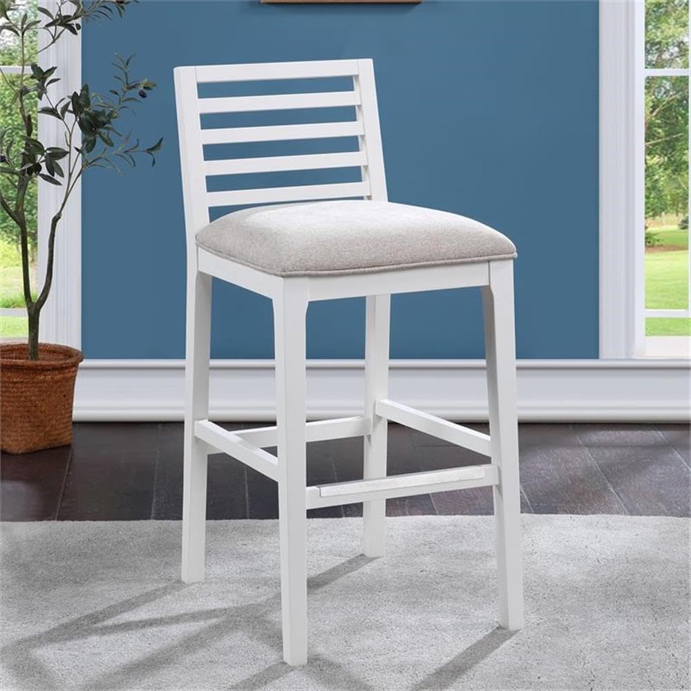 American Woodcrafters Siri White Solid Wood with Gray Fabric Bar Stool