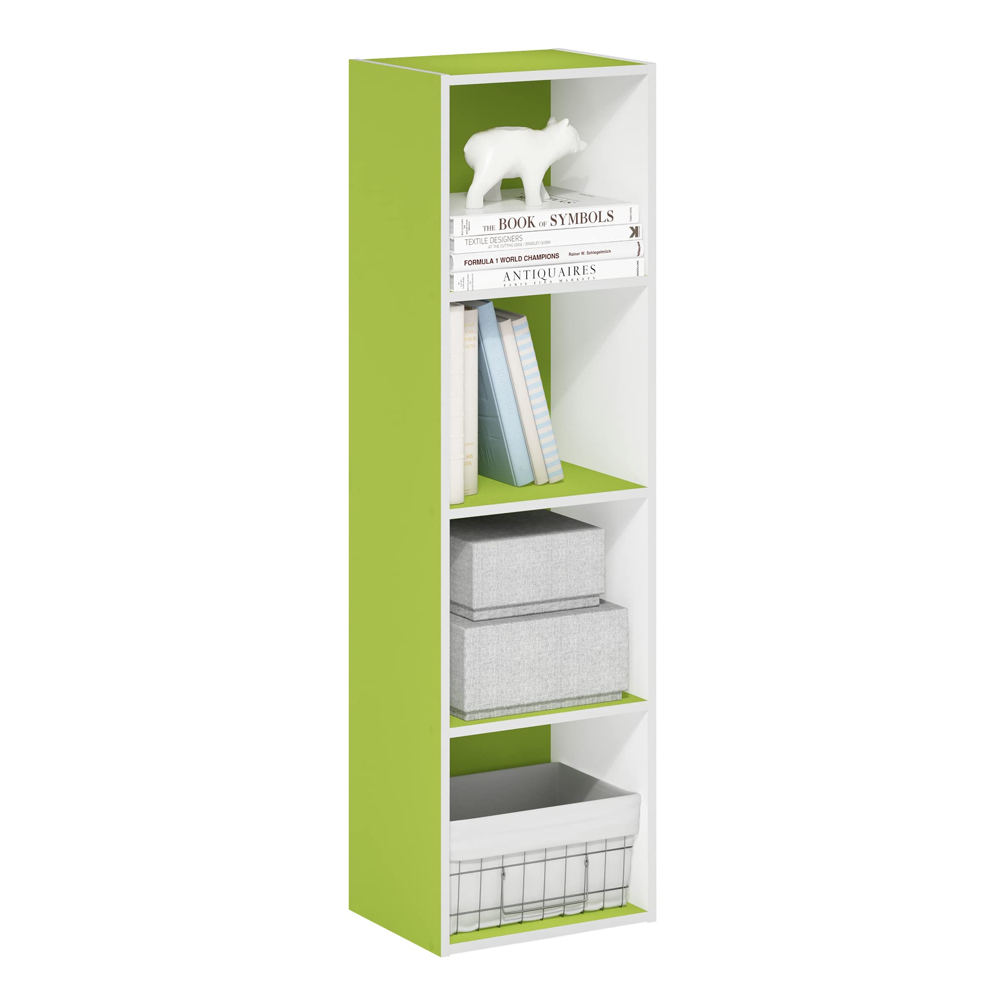 Furinno Luder Bookcase / Book / Storage, 4-Tier Cube, Green/White