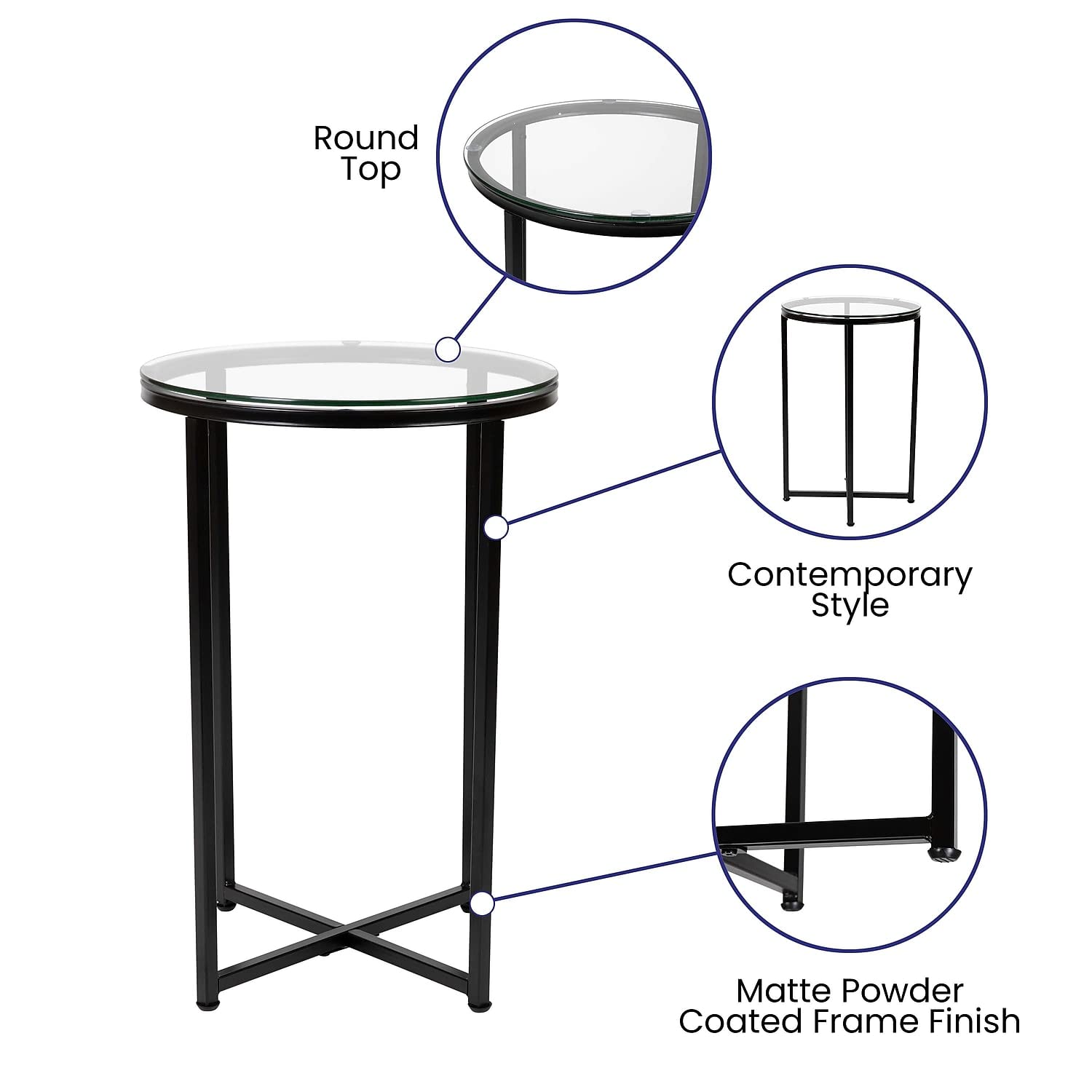Flash Furniture Greenwich Collection End Table - Modern Clear Glass End Table - Crisscross Matte Black Frame