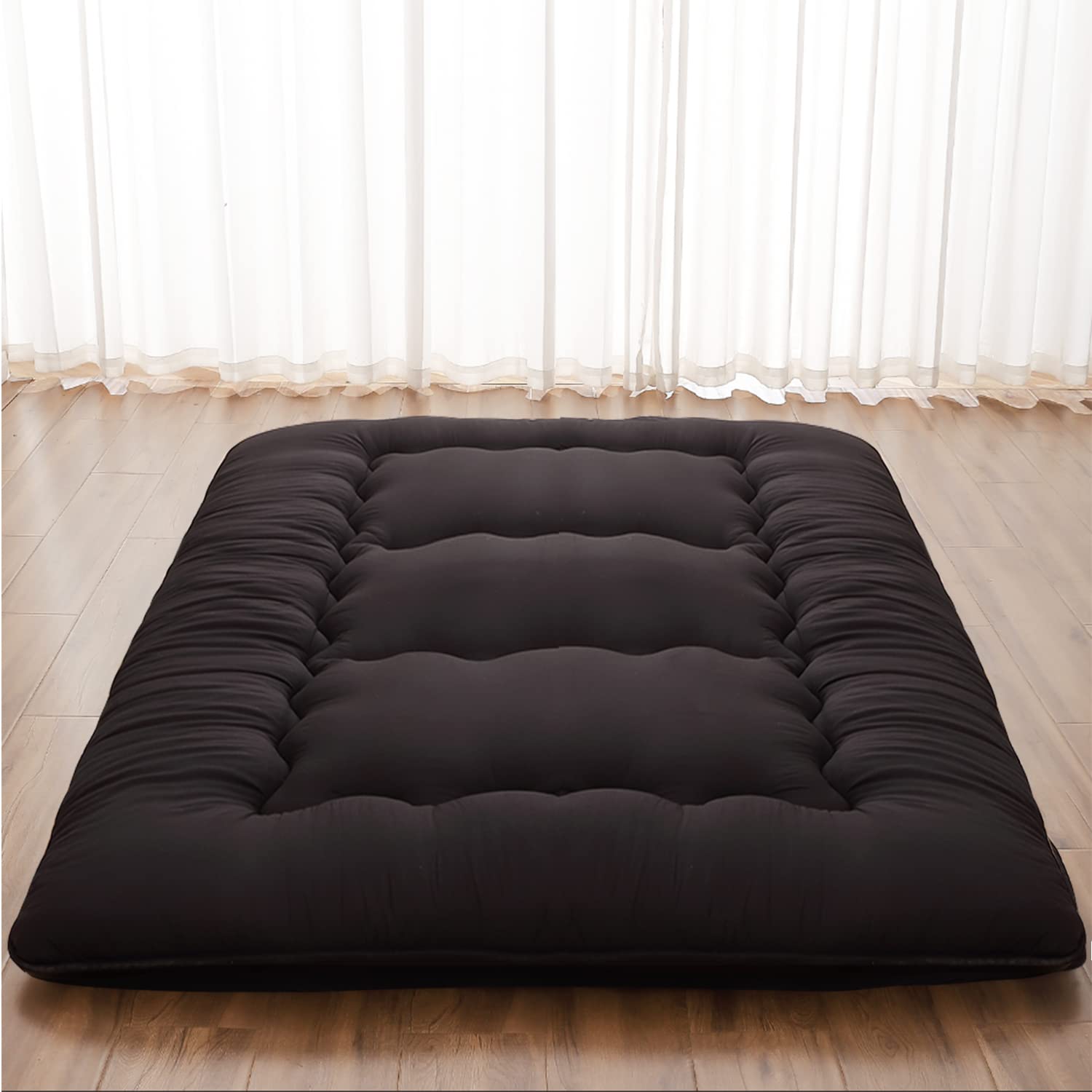 Xicikin Japanese Floor Mattress, Japanese Futon Mattress Foldable Mattress, Roll Up Mattress Tatami Mat With Washable Cover, Easy To Store And Portable For Camping, Black, Twin Full Queen…