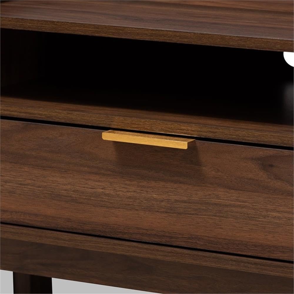 Baxton Studio Lena Mid-Century Modern Walnut Brown Finished 2-Drawer Wood TV Stand