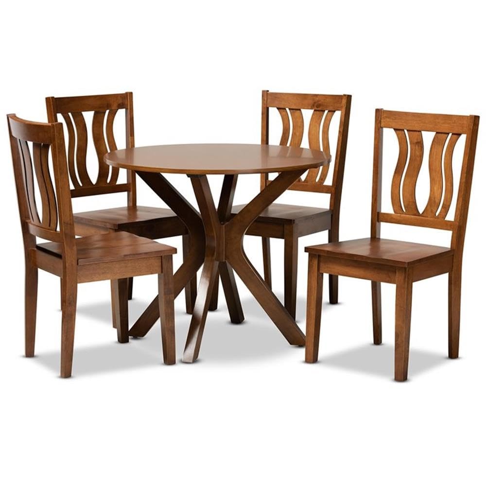 Baxton Studio Mare Modern and Contemporary Transitional Walnut Brown Finished Wood 5-Piece Dining Set