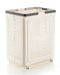 Plastic Laundry Basket with Ventilated Diamond Cut Design, on Wheels, Cream, 36x28x49 cm