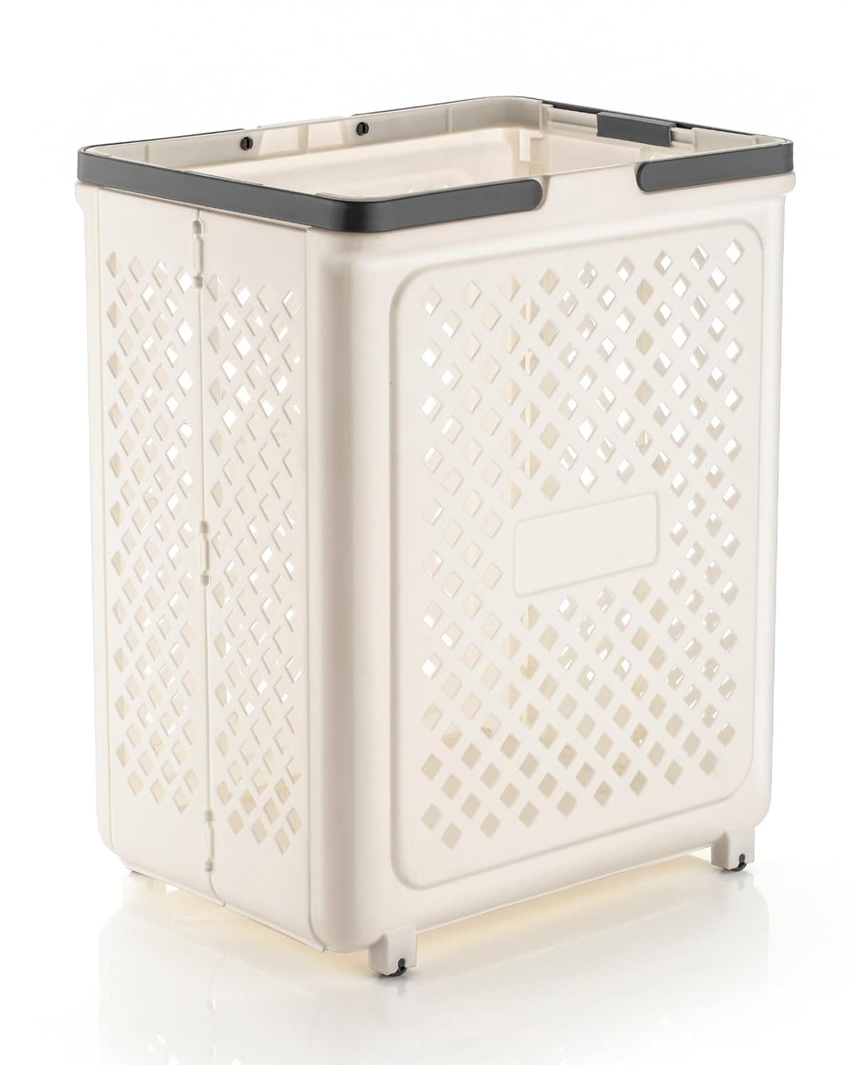 Plastic Laundry Basket with Ventilated Diamond Cut Design, on Wheels, Cream, 36x28x49 cm