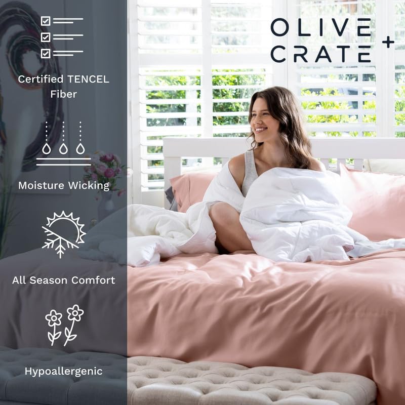 Olive + Crate Eucalyptus Cooling Pillowcase And Sheet Sets California King Size, 100% Certified Tencel Fiber, Softer Than 100% V