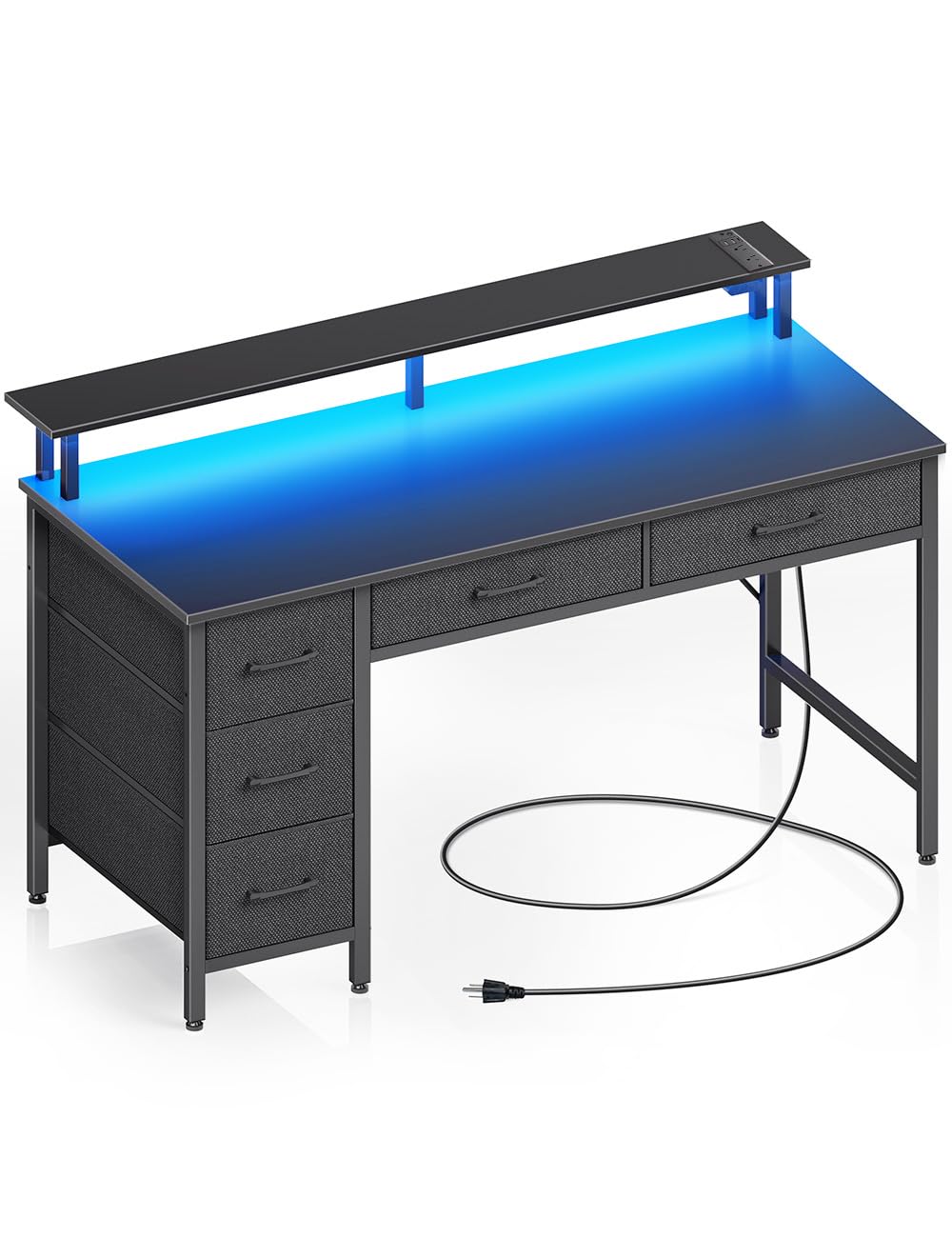 Seventable Computer Desk With Power Outlets & Led Light, 47 Inch Home ...