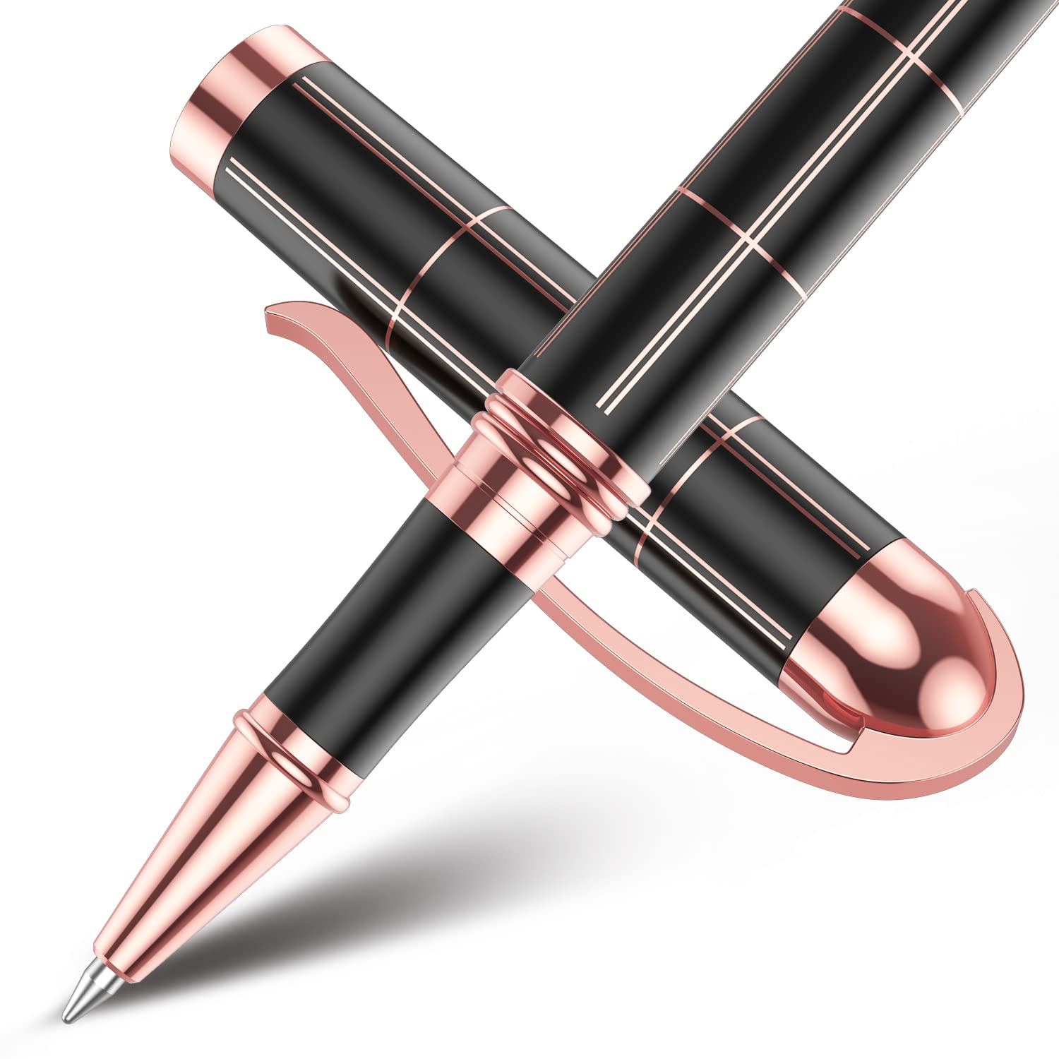 Shalory Rose Gold Gel Ink Rollerball Pen-Geometric Stripe Style Copper Grip Metal Pens In Gift Box With 1 Extra Refill,Christmas