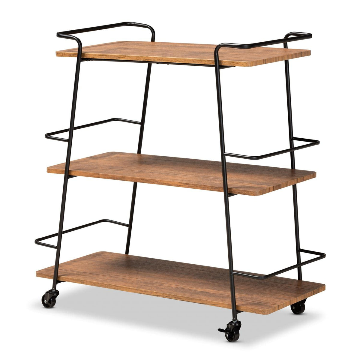 Wholesale Interiors SR192046-Rustic Brown-Black-Cart 3-Tier Rustic Mobile Wine Bar Cart44; Black & Walnut