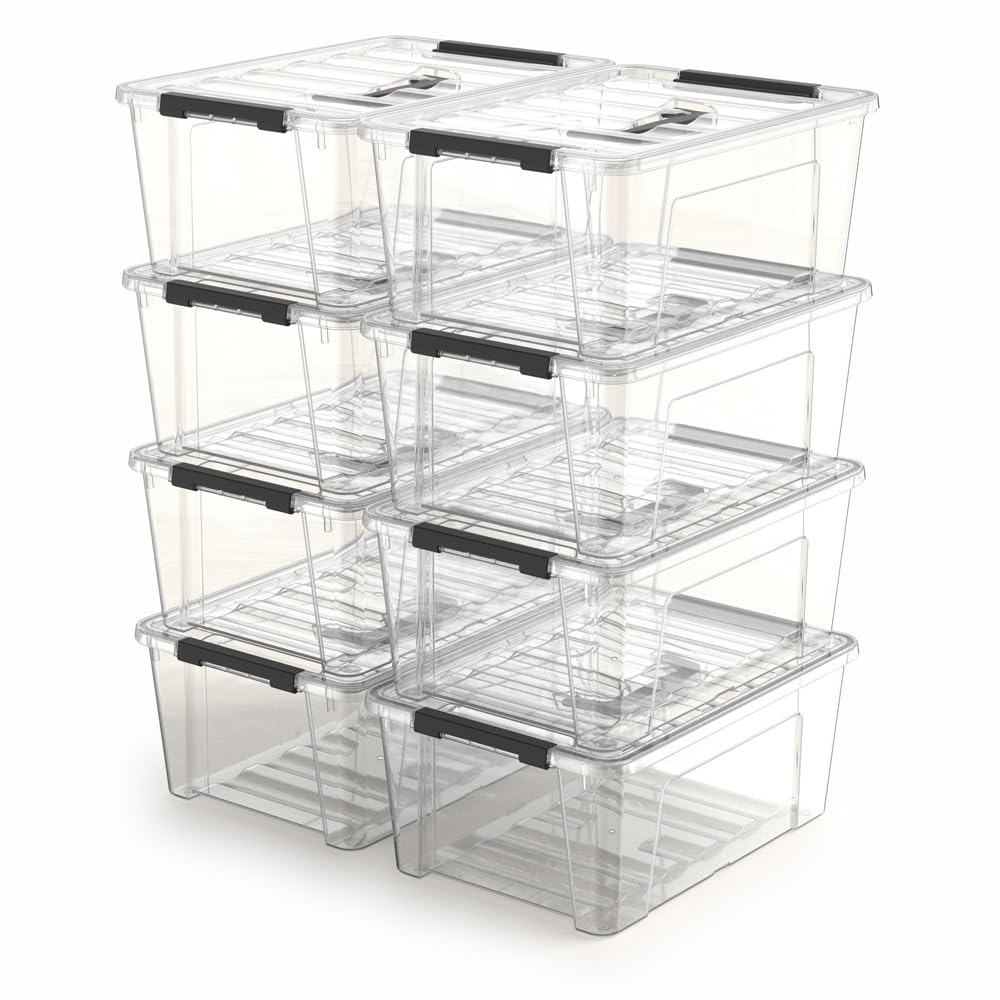 YYXB 8 Pack Clear Plastic Storage Bins with Lids and Handle, Small Stackable Latching Storage Boxes for Organization (5 Quart)