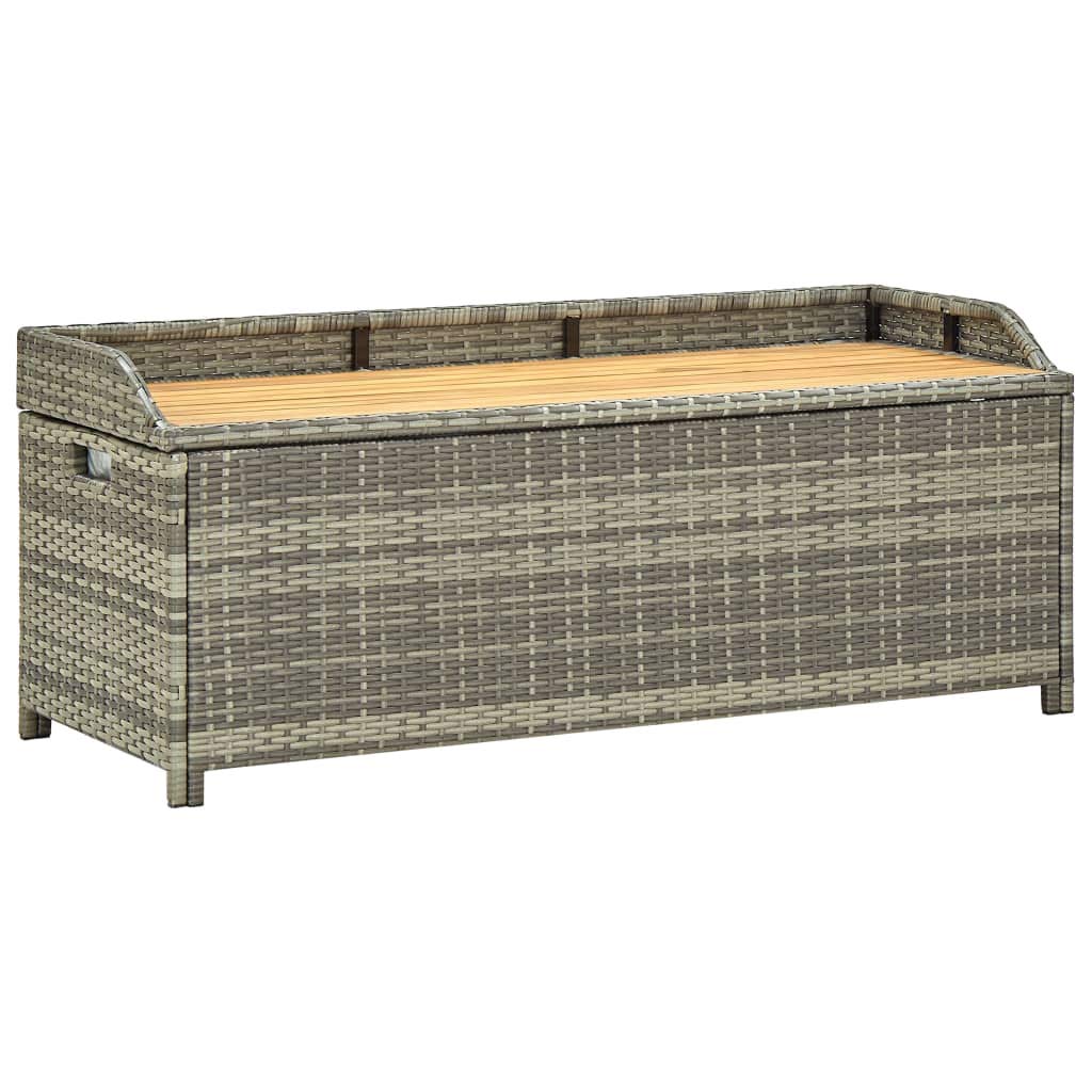 vidaXL Patio Storage Bench 47.2&quot; - Durable Poly Rattan Construction in Gray - Outdoor Storage Solution - Weather Resistant with Elevated Feet - Easy to Assemble