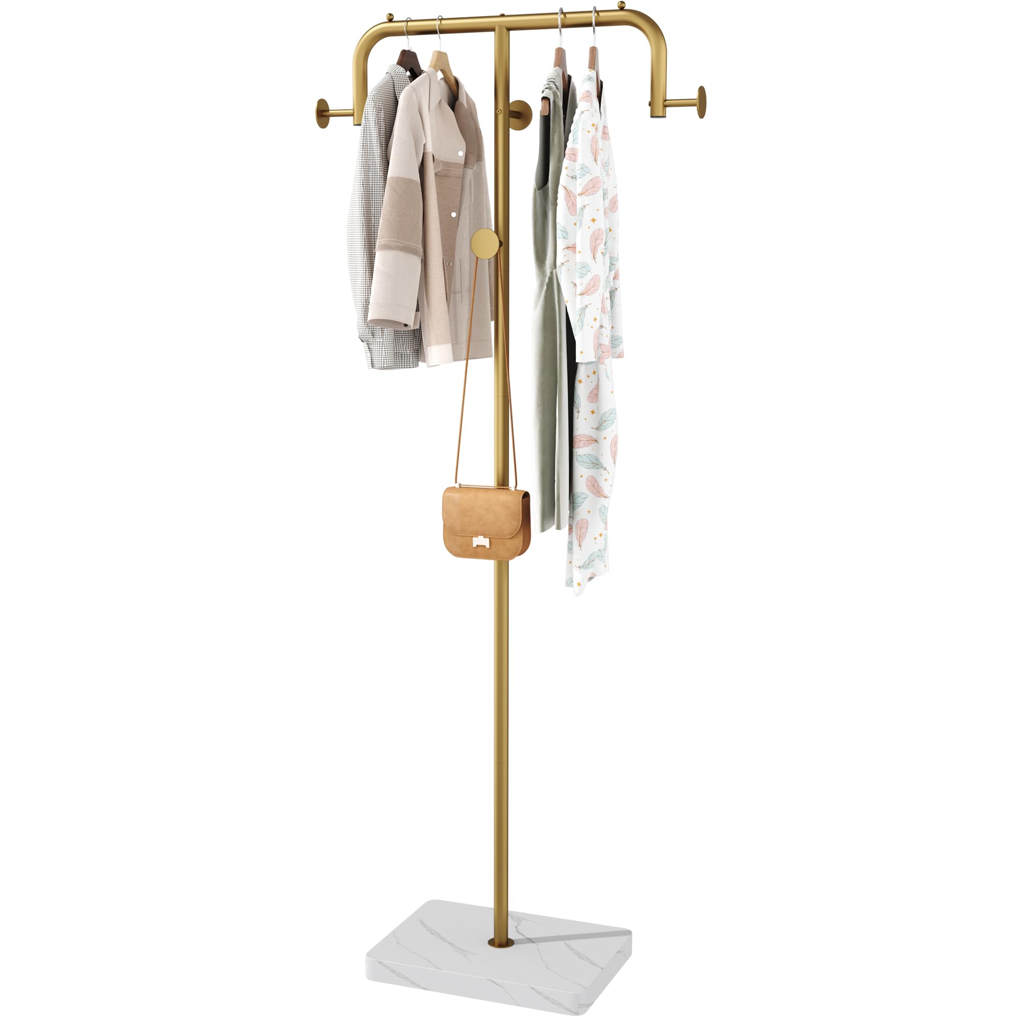 HOMEFORT Coat Rack, Freestanding Metal Coat Racks, Coat Tree Stand with 4 Hooks for Closet, Bedroom, Entryway, Living Room, Gold