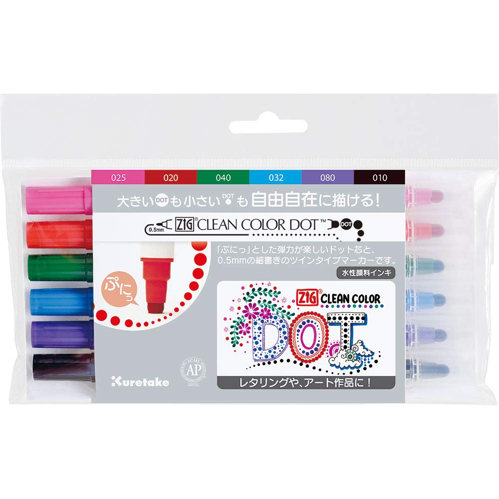 Kuretake Tc-6100/6V Water-Based Pen Zig Clean Color Dot 6 Colors