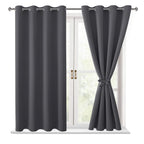 Hiasan Grommet Blackout Curtains For Bedroom, 52 X 54 Inches Long - Thermal Insulated & Light Blocking Window Curtains For Living Room, 2 Drape Panels Sewn With Tiebacks, Dark Grey